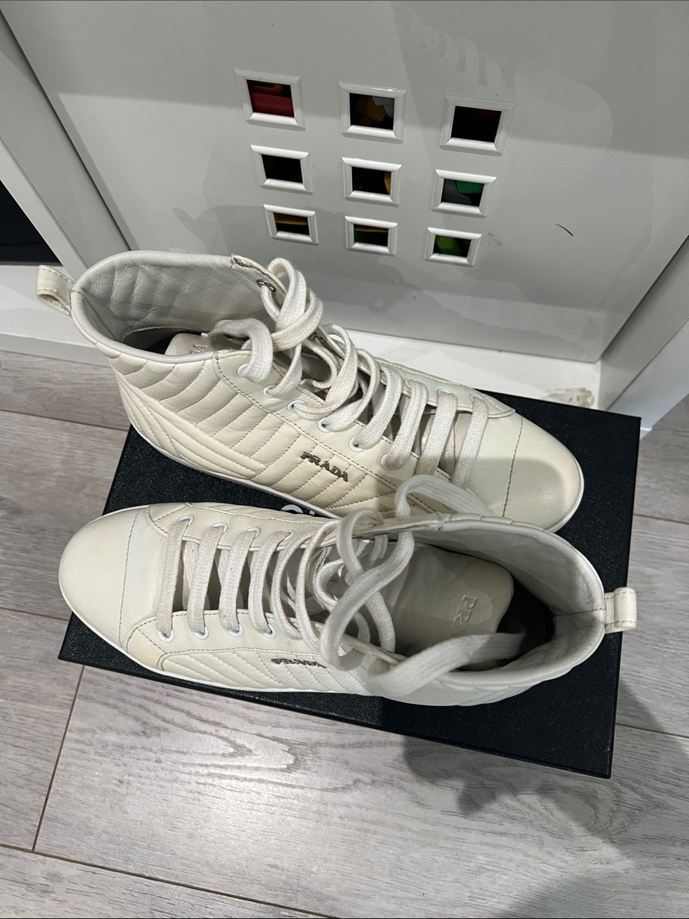 Prada White Quilted High-Top Sneakers for Women. Super cute and stylish - Picture 3 of 6